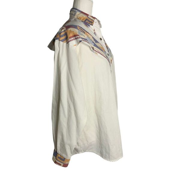 Vintage Roughrider Western Shirt M White Aztec Button Long Sleeve One Point Yoke - Picture 5 of 8